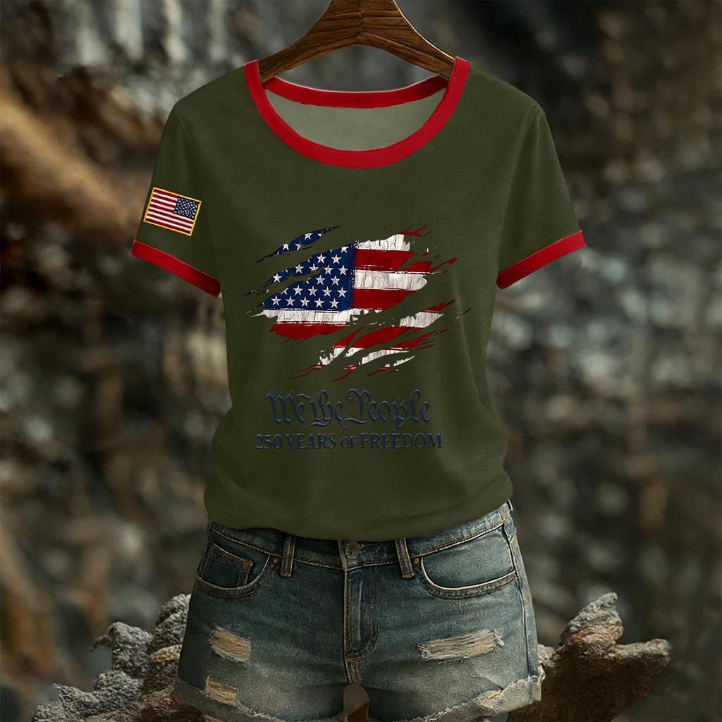 Damen Casual Rundhals Kurzarm Pullover Bedrucktes T-Shirt Top