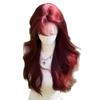 Mermaid Rose Red Long Curly Wig with Air Bangs for Women