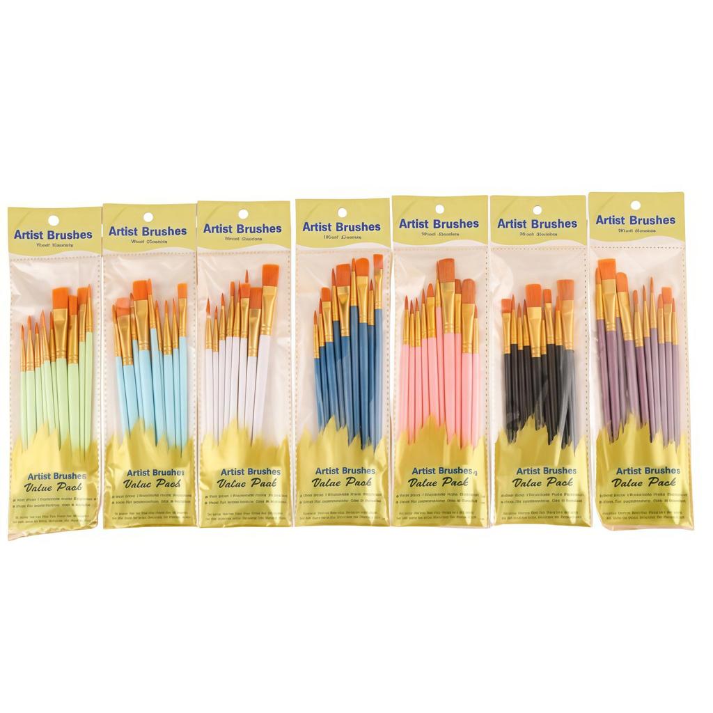 Children's Paintbrush Set: 10-Piece Long Handle Nylon Brushes for Oil, Acrylic, and Watercolor Painting.