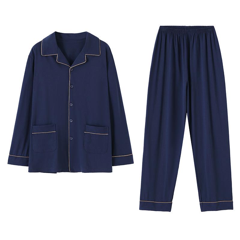 Pure Cotton Pajamas Men'S Spring And Autumn Simple Casual Cotton Loungewear Can Be Worn Outside Large Size Suit