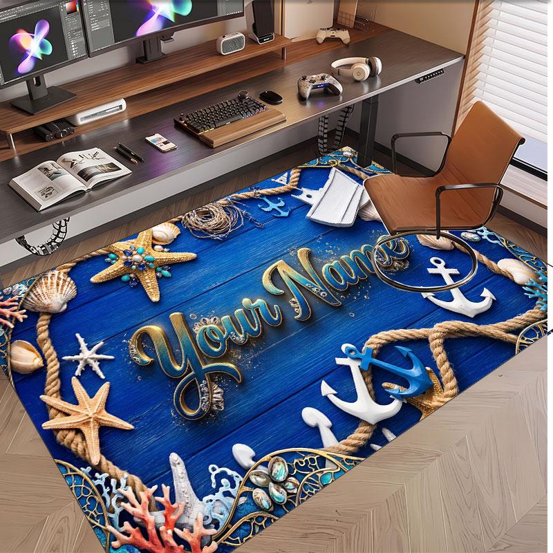 Fish Ocean Theme Soft Crystal Velvet Rug Custom Name & Text Print Non Slip Floor Rug for Bedroom Living Room