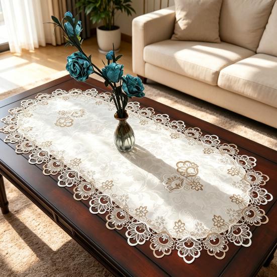 Oval Lace Table Runner, Vintage Table Runner Doily, Retro Lace Table Runner Floral Placemat for Coffee Table Dining Table Decor