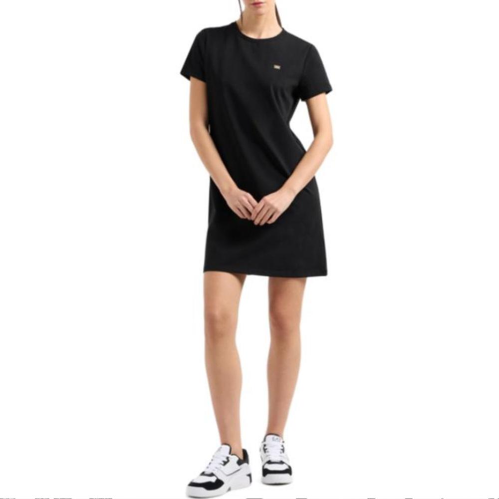 Emporio Armani Ea7 Solid Logo Plain Short Sleeve Dress Women dresses Black 7W000084-AF12484-UC001