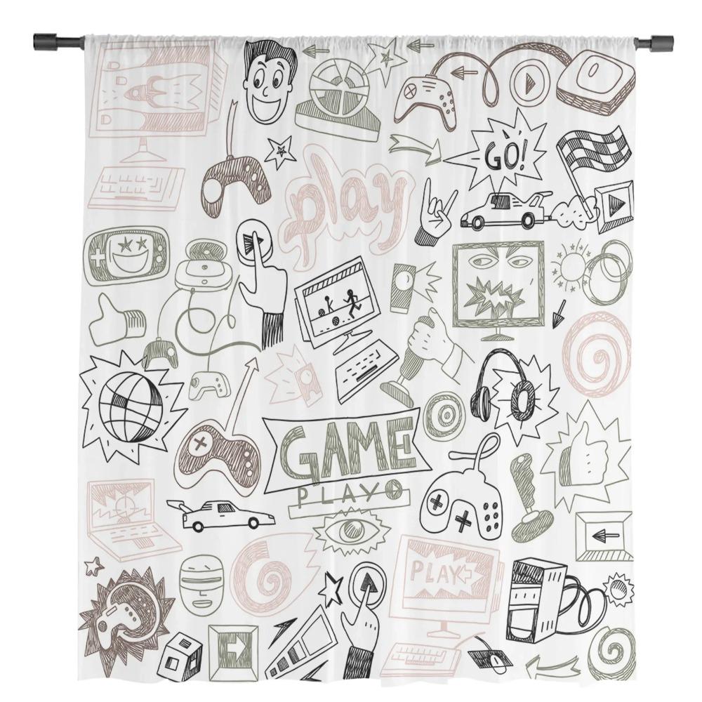 Gamepad Computer Keyboard Translucent Curtains for Bedroom Space Living Room Decoration Window Drape Kitchen Area Tulle Voile Organza Curtains