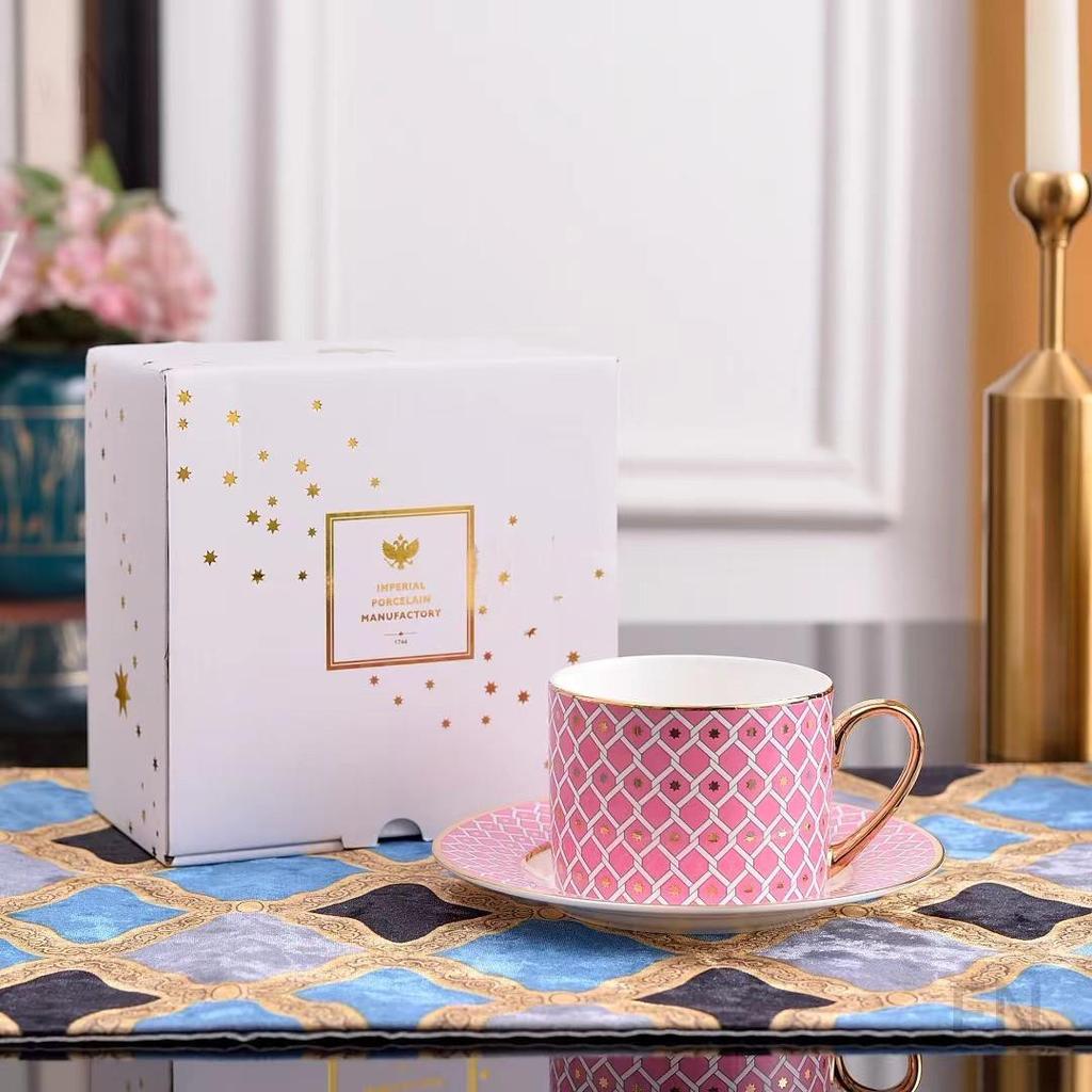 Ruský královský kostní porcelánový set šálku a podšálku na kávu - Keramika v evropském stylu pro odpolední čaj