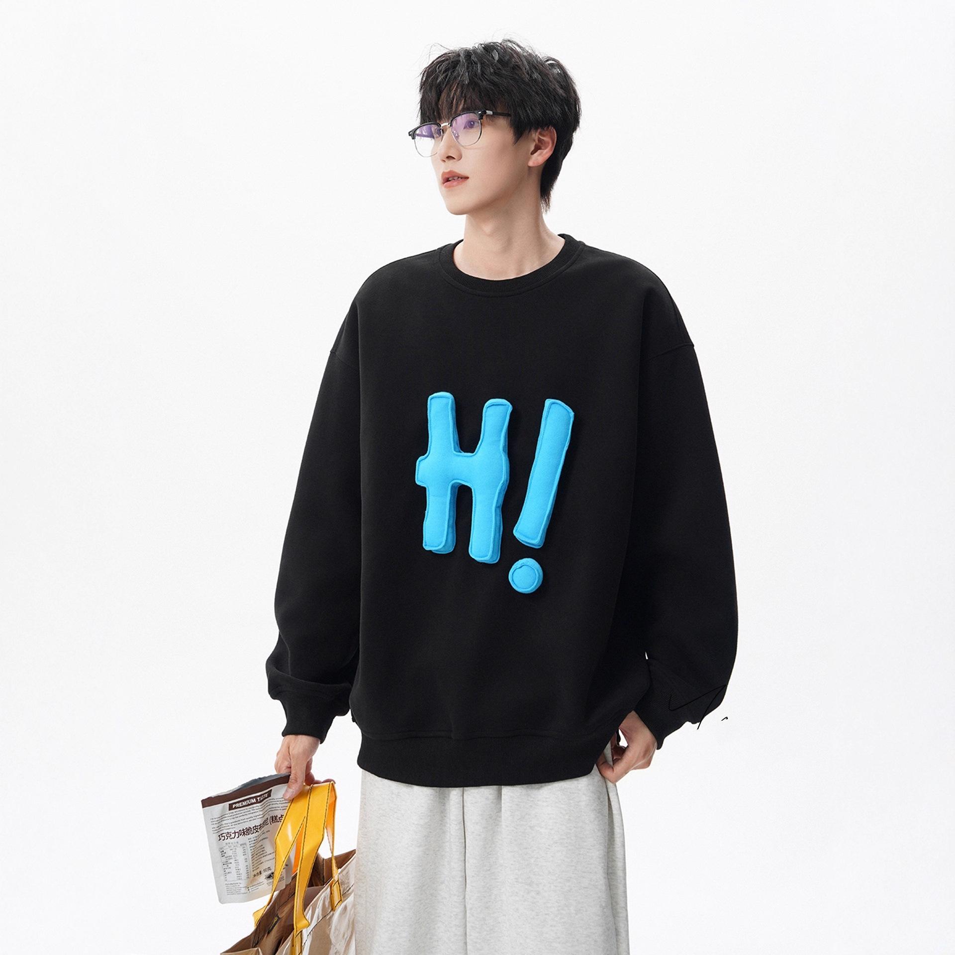 

Three-dimensional Letter Crew Neck Sweater Mens Autumn and Winter Comfortable Fit Leisure Couple Jacket Top M