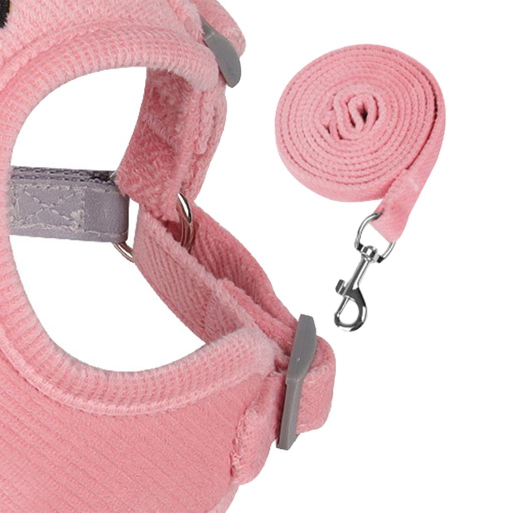 Small Dog Harness Reflective Dog Harness Reflective Pet Vest with Traction Rope for Walking Pink M