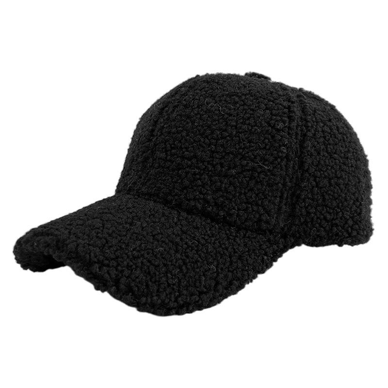 Cross-border Trendy 100% Polyester 6-Panel Baseball Cap Women's Adults Velvet Warm Duck Tongue Hat Autumn Winter Solid Color