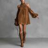 Polyester Blouse Dress With Lantern Sleeves For Casual And Party Wear