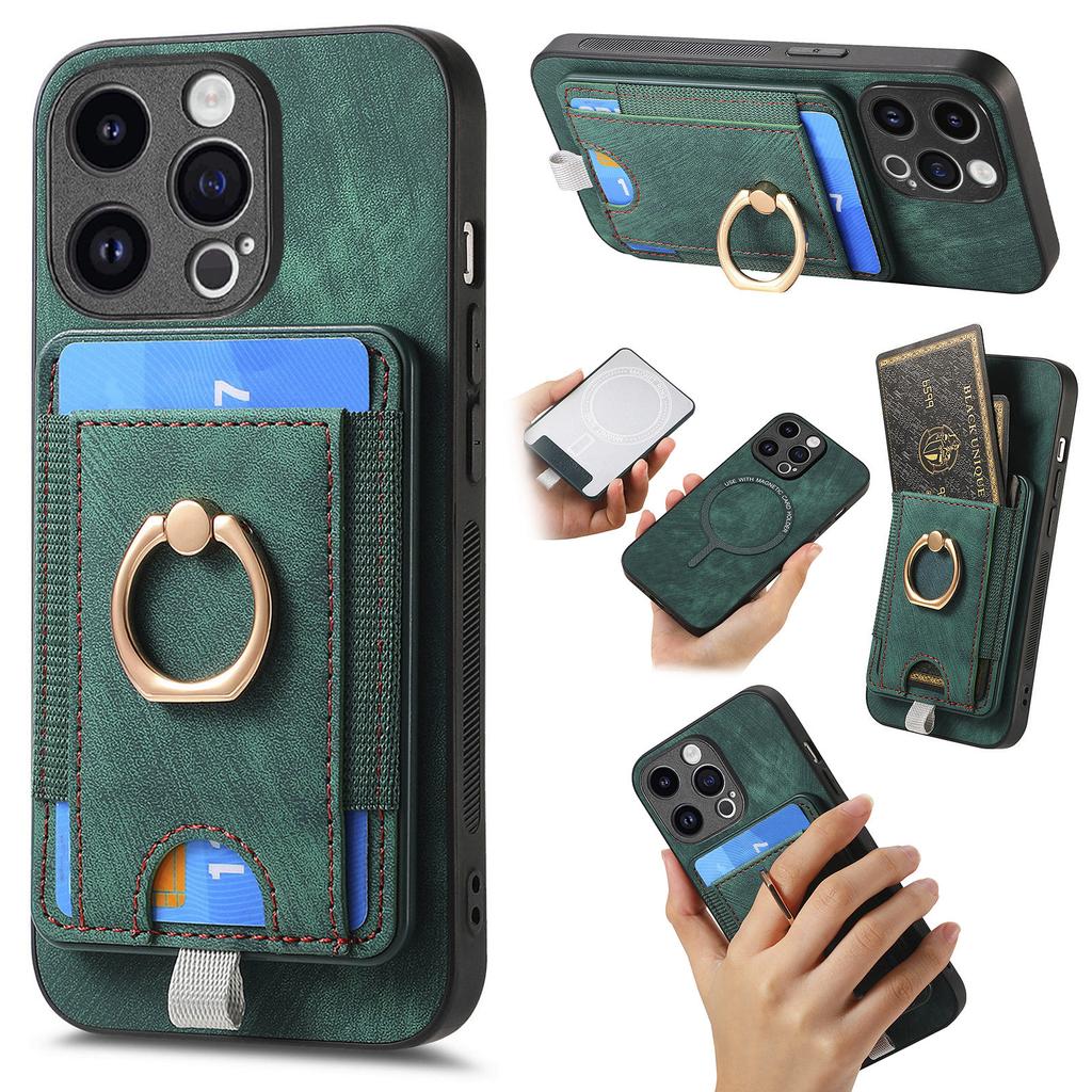 2 In 1 Detachable Cards Solt Ring Holder Case For iPhone 15 Pro Max 14 Plus 13 12 11 XR X XS 7 8 Magnetic Bag For Magsafe Cover