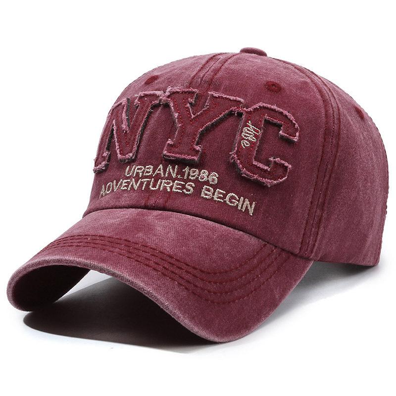 Vintage washed NYC embroidered baseball cap men's and women's soft top curved brim sun hat fashionable outdoor breathable cap