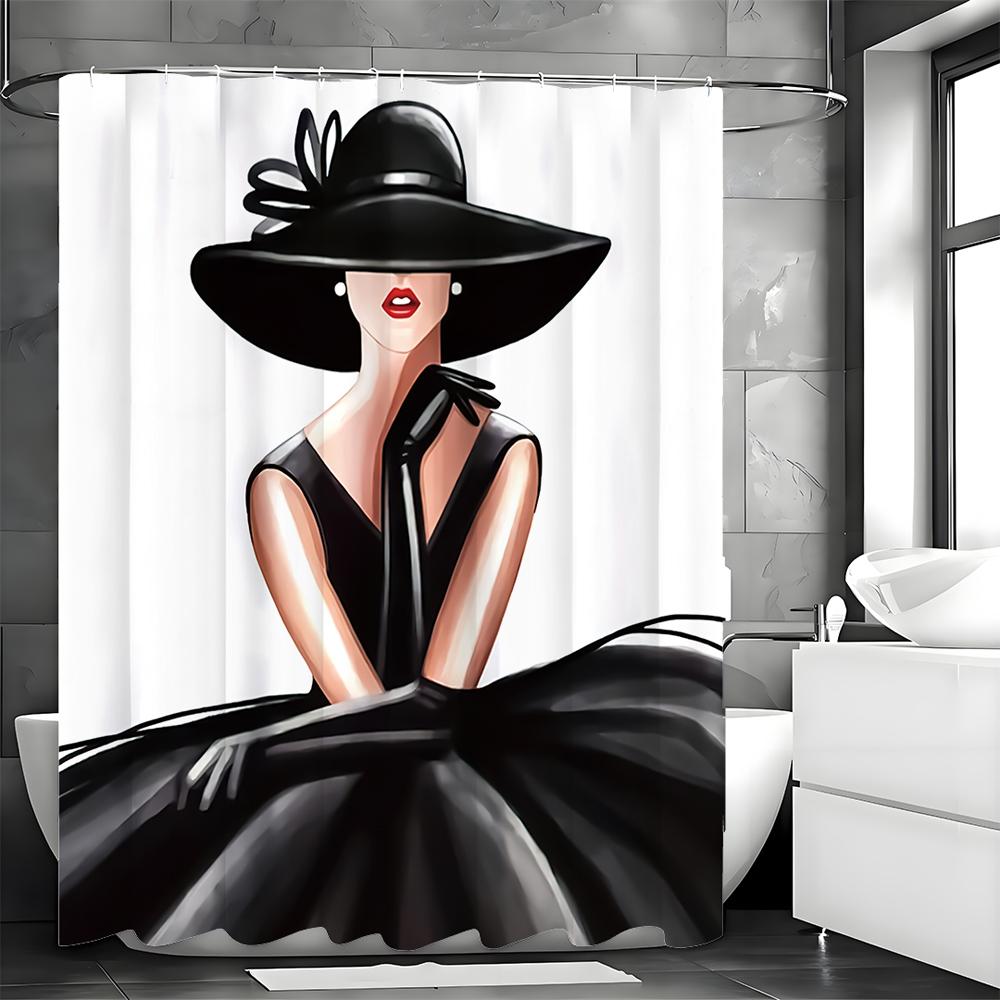 High-End Mode Elegante Damen Duschvorhang, Badezimmer Dekorativer Duschvorhang, Wasserdichter Duschvorhang mit Haken