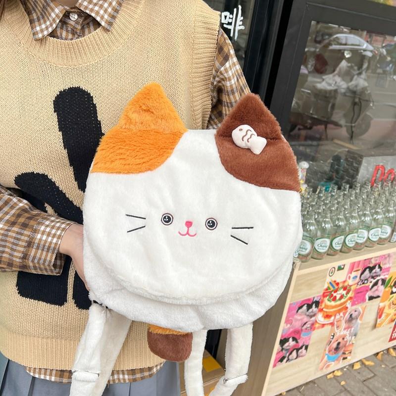 Schoolbagins wind large capacity cute kitten cat plush backpack 1011 winter new cartoon doll small backpack