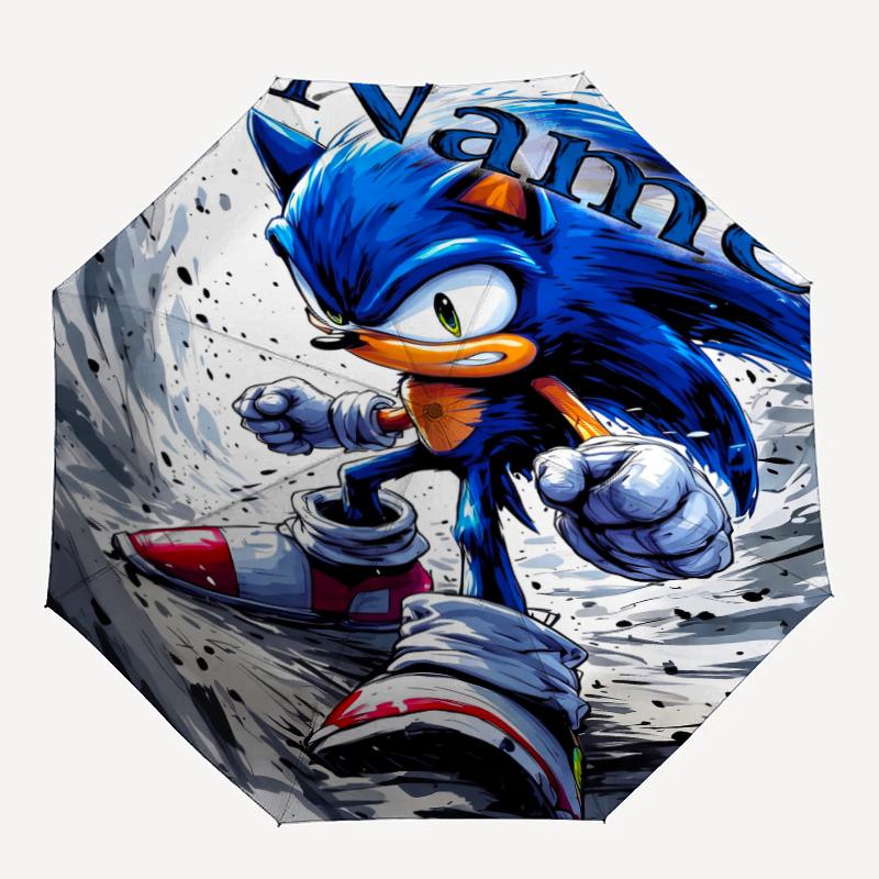 Custom Name Sonic Theme Automatic Umbrella, Lightweight & Portable, 8 Rib, Perfect for Outdoor Travel, Birthdays, Christmas, Gifts.