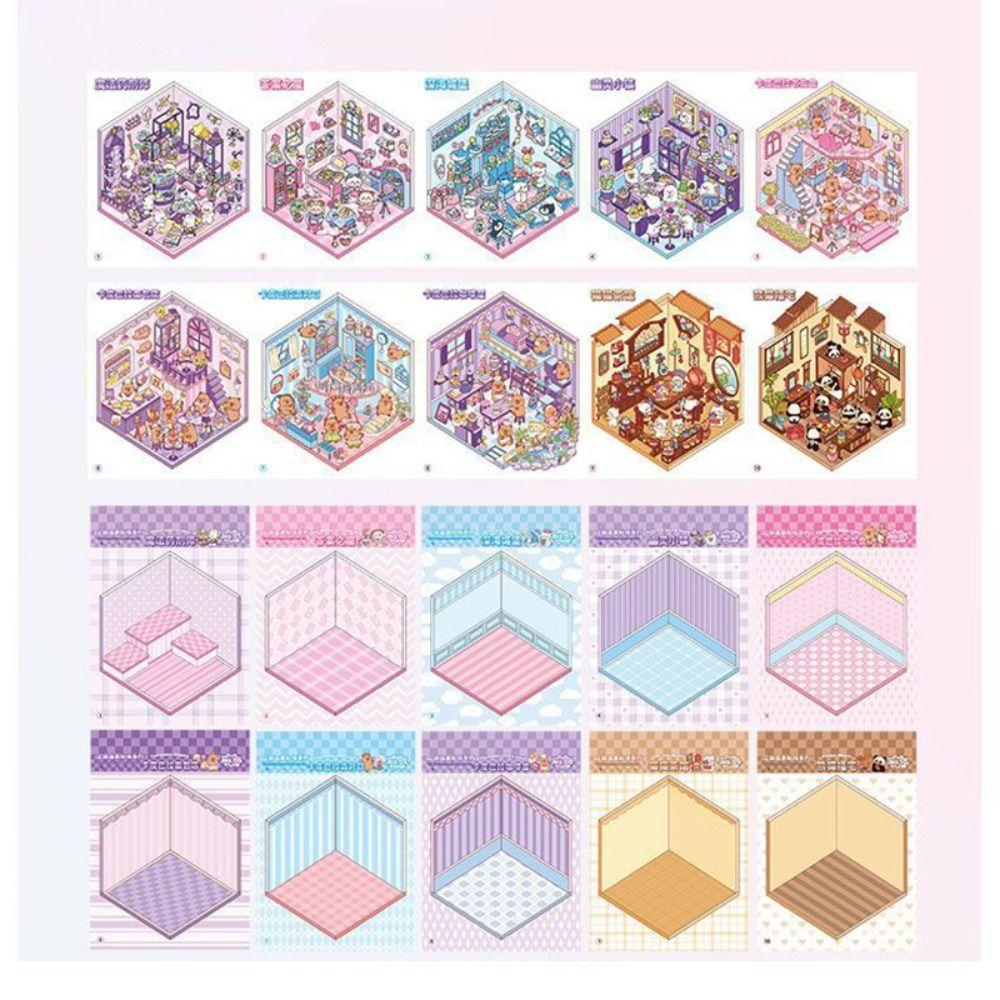 Cartoon Cabin Scene Pocket Sticker DIY Sticker Cabin Scene Creative Miniature Scene Book  for Kid