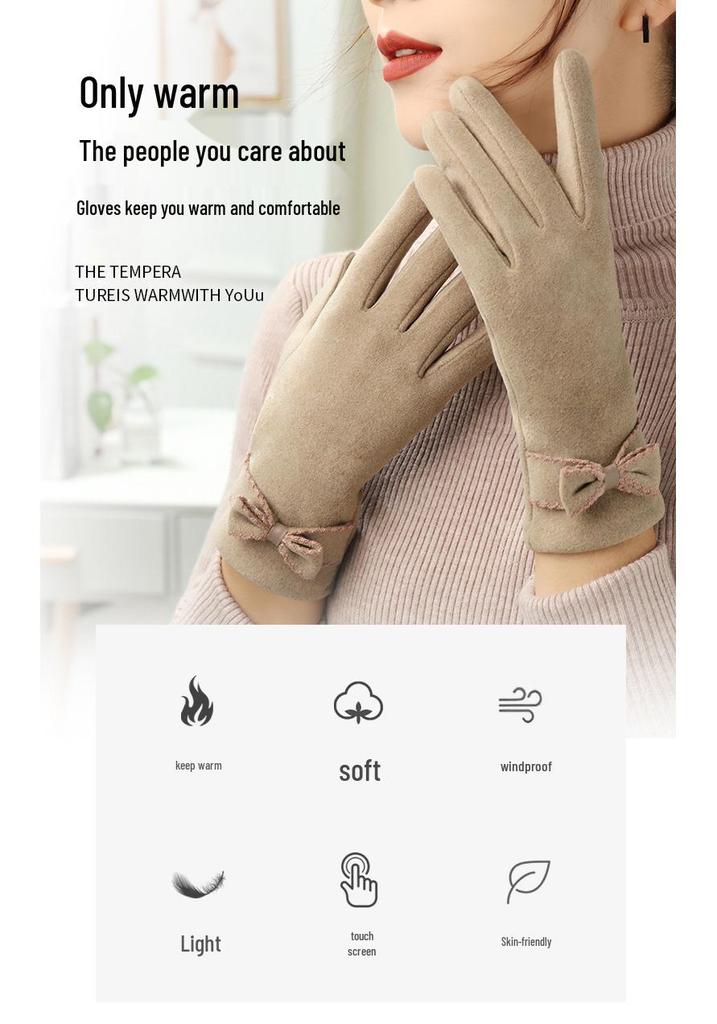 Women's Autumn/Winter Korean Style Velvet Touchscreen Gloves - Cute & Warm for Cycling/Driving