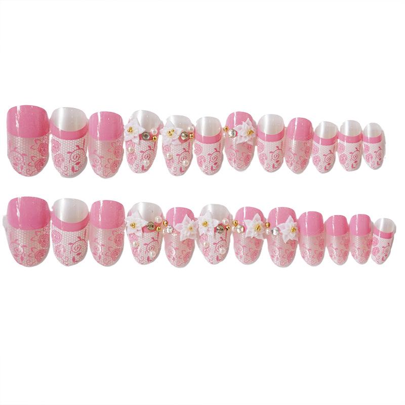 Detachable Wearable Bride Nail Art Patches - False Nails with Removable Powder Finish