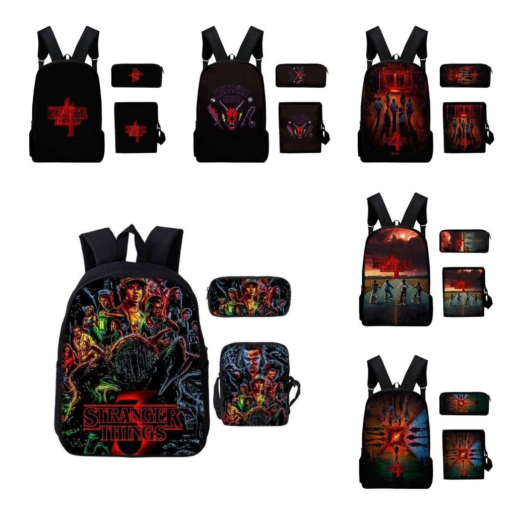 Anime Style Three-piece Backpack Set For Kids With Geometric Pattern And Pencil Case
