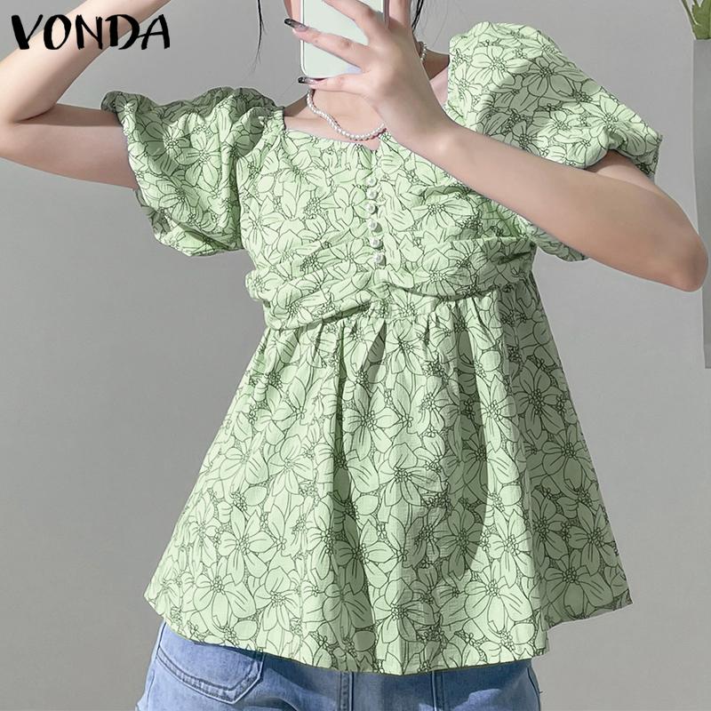 

Летние женские топы VONDA с ​​цветочным принтом и короткими пышными рукавами
