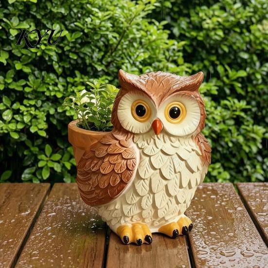 Small Terrace Decor Cute Cartoon Owl Planter, Resin Planter Pot, Decorative Vivid Bird Shape Pot Plant for Succulents, Indoor Garden Balcony