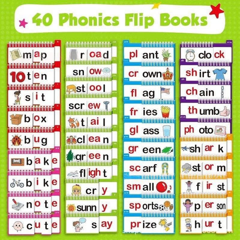 Wortfamilien Build Book 40 Lese-Reim-Klappbücher Lesen lernen Phonics Lernkarten Lernwort-Karten Kinder-Klappbücher