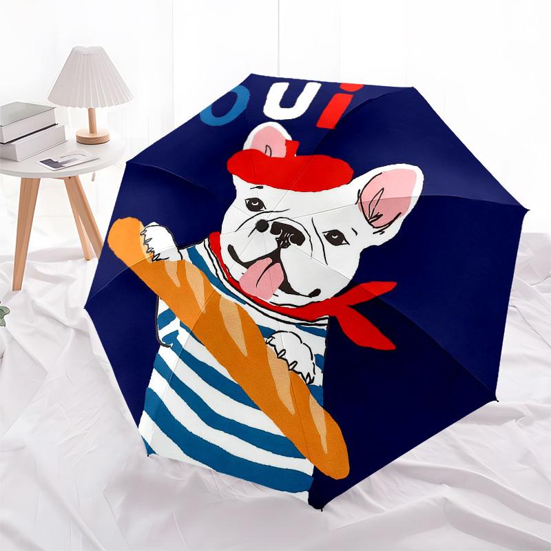 1pc French Bulldog Baguette Automatic Folding Umbrella, Heavy Duty 8 Rib Iron Frame, Suitable for Travel, Daily Use, Birthday, Decor Gift 98