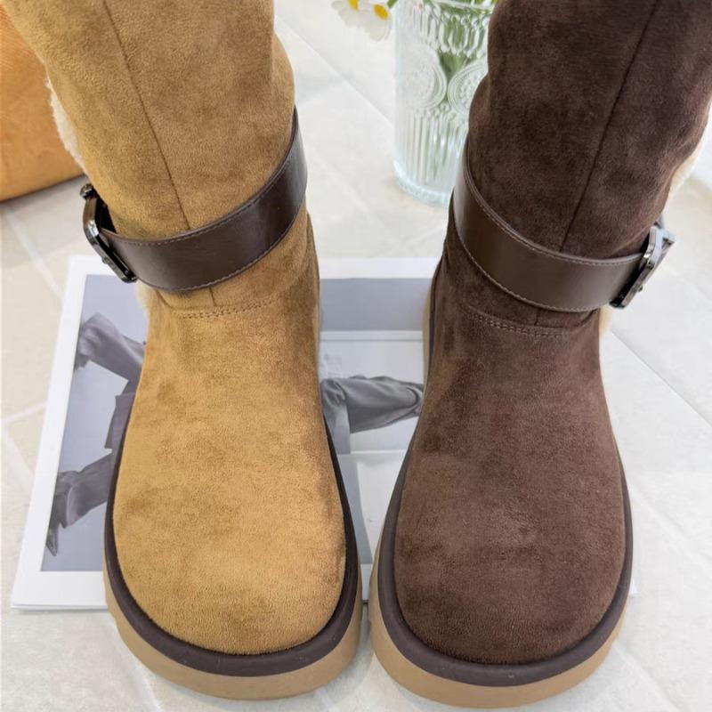 Sleeve Cotton Shoes Winter New Round Head Spliced Sleeve Metal Buckle Anti-slip Wear-resistant High Boots