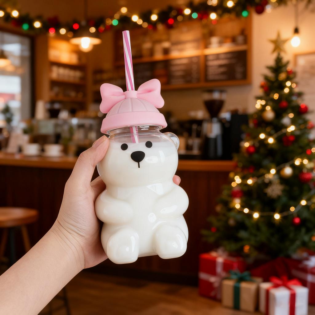 Bär Strohbecher Niedlicher Bär Glasbecher Haushalts Saft- & Getränkebecher