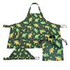 Yakusel Children's 3-Piece Apron Set with Storage Bag, Triangle Scarf, Drawstring Bag, Cooking Practice Apron, Size M, Dinosaur Design, Green, 50517