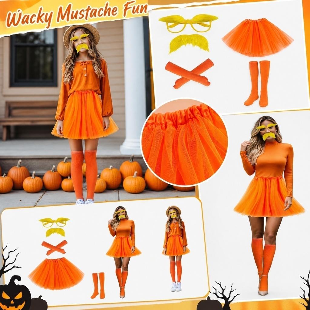 Halloween Costume Set Orange Knit Funny Cosplay Outfit for Adults
