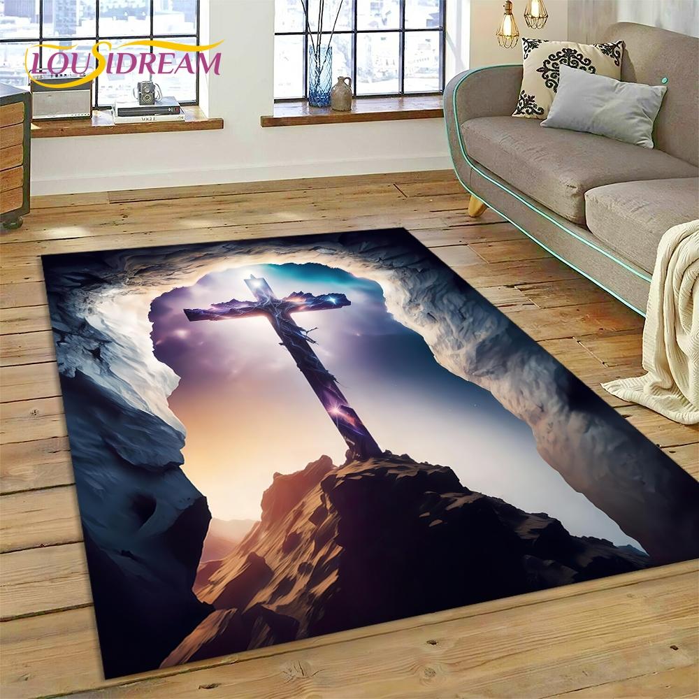 New 3D Pray Holy Bible Cross Jesus Carpet for Living Room Bedroom Home Decor,Floor Mat Non-slip Decoration for Sofa Doormat Gift