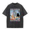 Camiseta Vintage Gato Negro Café "Más Espresso Menos Depresión" Gráfico Lavado Ácido Camiseta