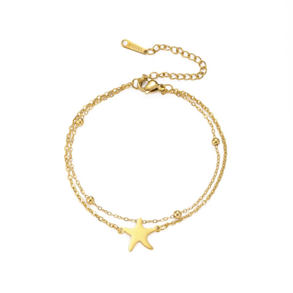 LIKGREAT Stainless Steel Starfish Anklet for Women Adjustable Beach Foot Chain Double Layer Summer Ankle Bracelet Jewelry Gift
