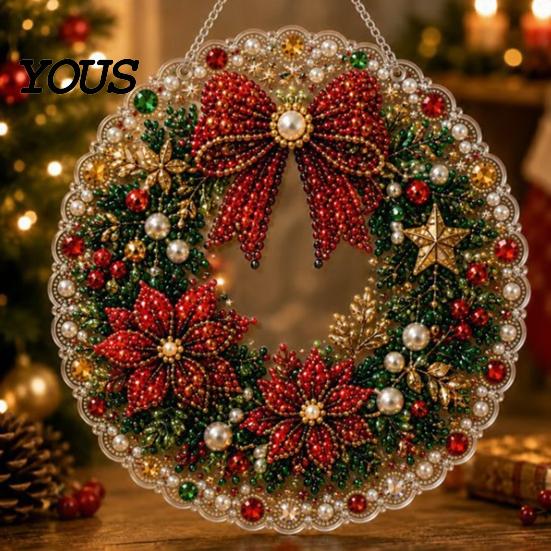 Diamond Painting Christmas Ornament Kit Faux Pearl Hanging Kit, DIY 3D Beads Handmade Festive Home Decor Art Craft, Acrylic Gem Board for Window,