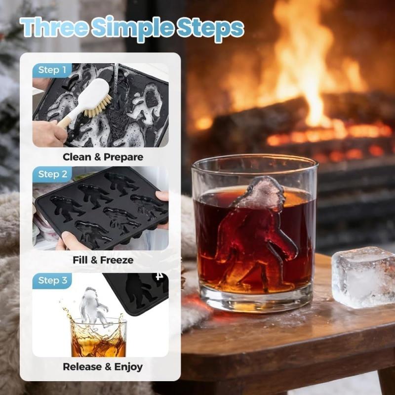 6-Cavity Bigfoot Ice Cube Mold Silicone Ice Maker Tray for Whiskey Cocktail