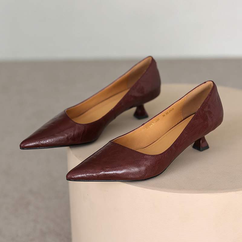 Krazing Pot Sheepskin Fashion Summer Spring Autumn Summer Slip On Party Women Pointed Toe Med Heels Pumps