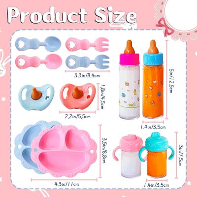 12 stuks Baby Poppen Accessoires Voeding & Verzorging Set Set met Flesje Tuitbeker Speen Dinerbord Doe-het-zelf Spel voor Peuters Meisjes
