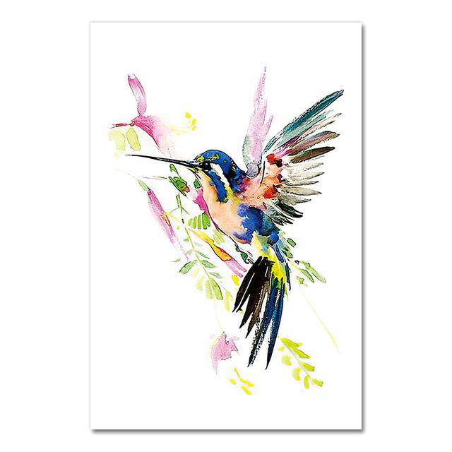 Kolorowy Abstrakcyjny Koliber Zbierający Nektar Plakat Grafika Ścienna Obraz na Płótnie Obraz Akwarelowy Obraz Salon Dekoracja Domu