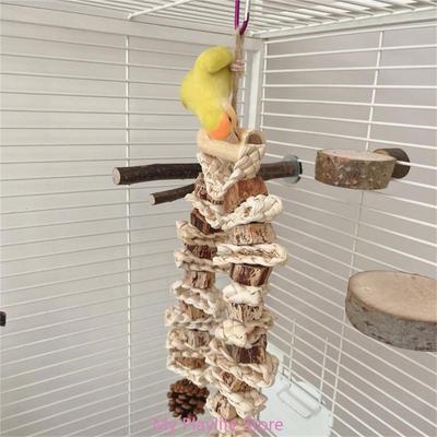 Wooden Block Bird Toy Bird Cage Hanging Pinecones Block Toy Birdcage Accessories Budgies Chewable Toy Macaws Pecking Toy