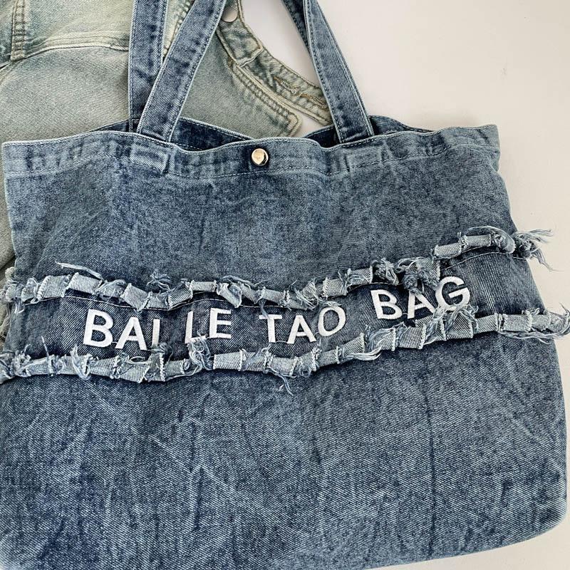 Large Capacity Denim Bag Women's Shoulder Bag Letters Tote Bag
