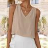 Women's Fashionable Solid Color V-neck Cotton Linen Casual Vest Sleeveless Top
