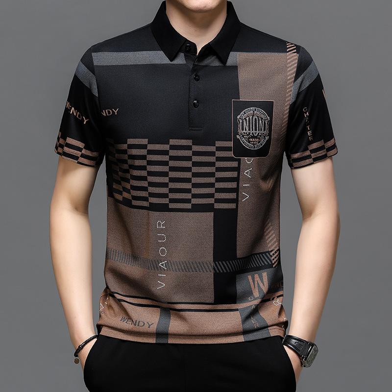 

Korean-Style Men s Polo Shirt Short-Sleeve Breathable Loose-Fit T-Shirt with Printed Collar M чорний