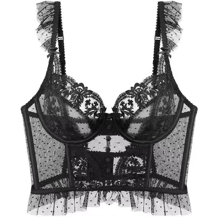 Fishbone bra with thin lace sexy French suspender anti-expansion Lolita bra