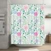 Beautiful floral shower curtain set with green leaves, pink flowers, blue berries perfect for bathroom decor