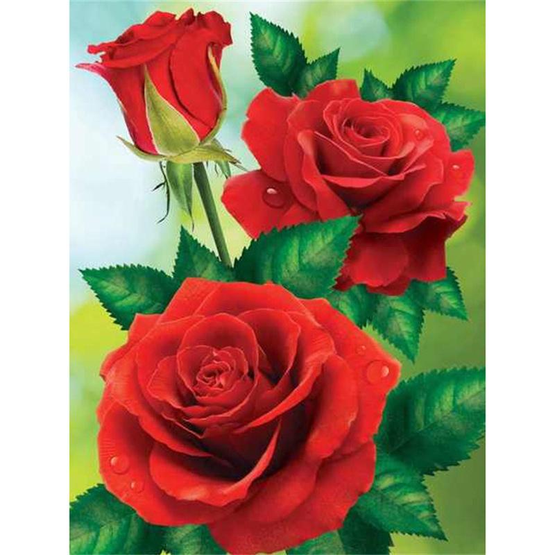 DIY Diamond Painting The Red Flowers Cross Stitch Kit Mosaic Art Diamond Painting Full Circle Diamond Home Decoration