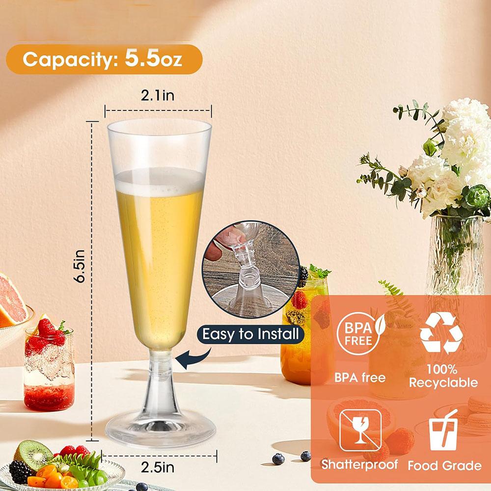 Plastic Champagne Flutes Disposable Glasses 5.5 Oz Mimosa Glasses Wedding Toasting Glasses for Christmas Party Cocktail Cups