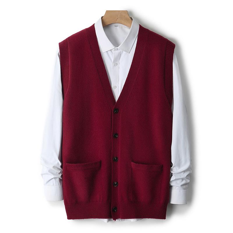 Men`s Wool V-Neck Cardigan: Knitted Sleeveless