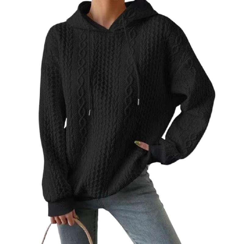 

Женский объемный текстурированный пуловер с длинными рукавами и завязками на шнурке, однотонная толстовка с капюшоном XXL чёрный