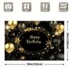 2D Black & Gold Happy Birthday Backdrop, Universal Birthday Party Photography Background