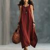 Women Sleeveless Loose Fit Vintage Style Dress Two Pockets Casual Long Maxi Dress Lightweight Summer Dress